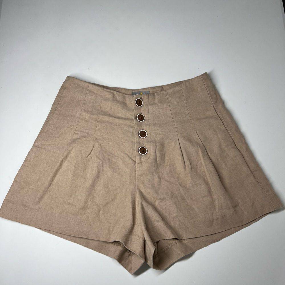 Yes No Bohemian Button Mini Shorts Size M Beige Wide Leg